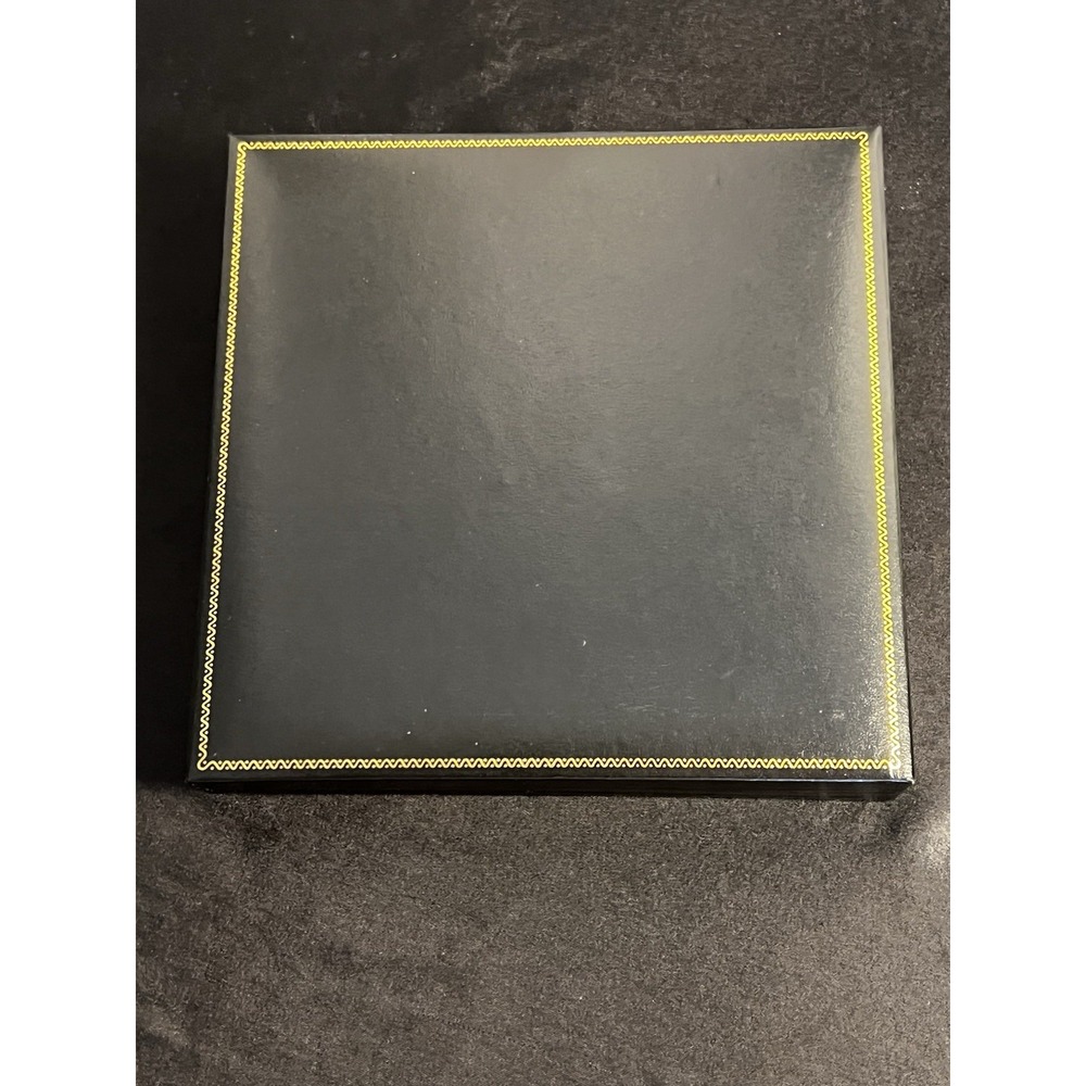 Brand New With Box Black Leatherette Jewelry Presentation Box – Gold Trim